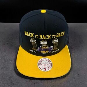 Mitchell & Ness Los Angeles Lakers 3-Peat NBA Champs Snapback Hat Black Gold NEW